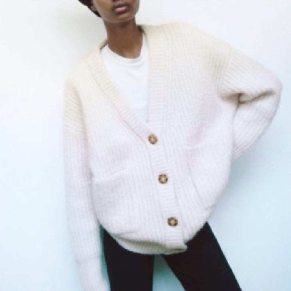 Zara Cream Button-Up Women's Cardigan